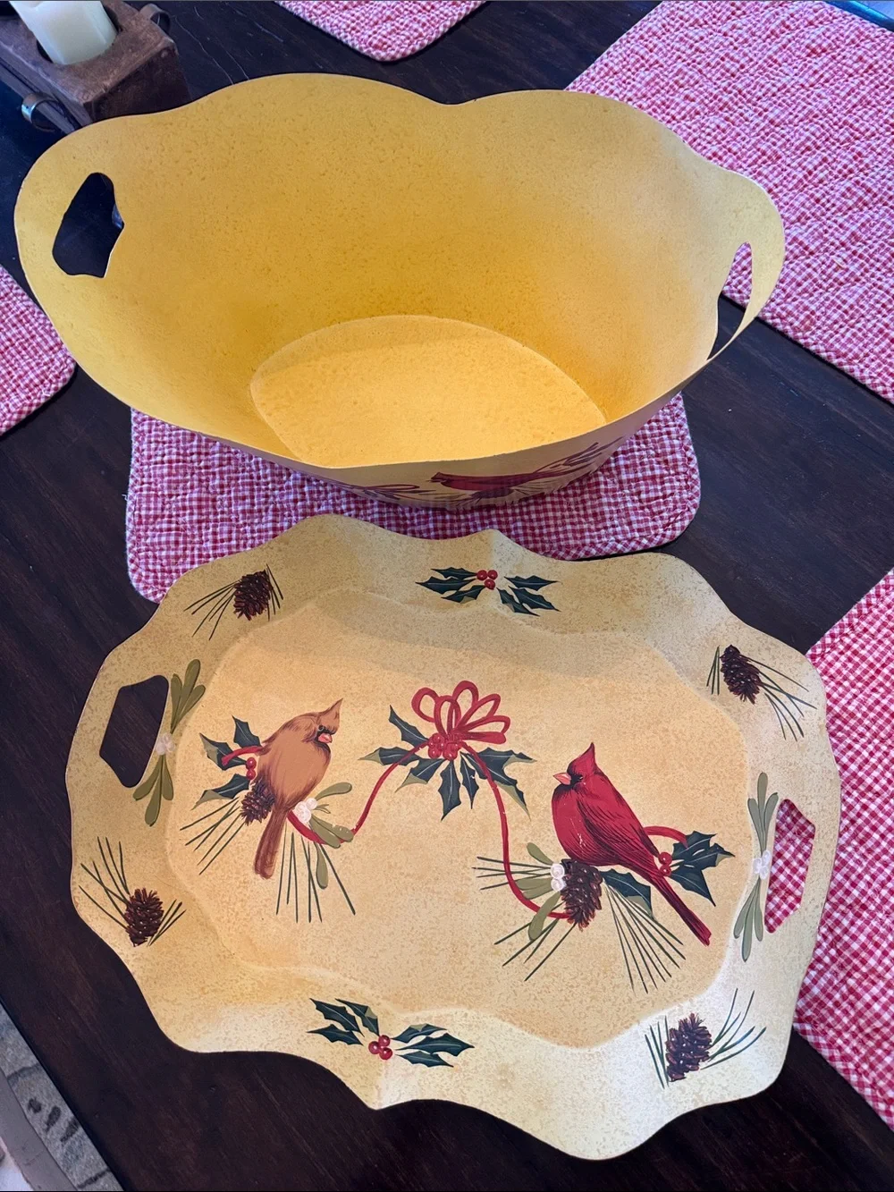 Lenox Winter Greetings Holiday Cardinal Decorative Tray and Basket Set - Yellow